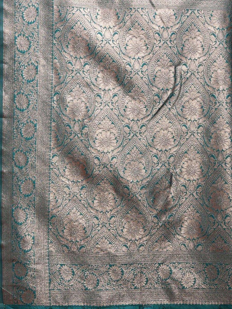 Sea Green Banarasi Silk Saree With Blouse Piece - EZBER