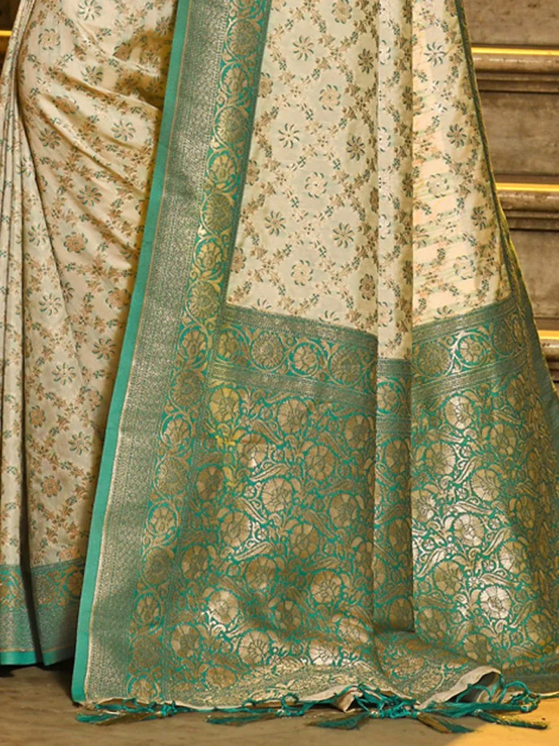 Sea Green Banarasi Silk Saree With Blouse Piece - EZBER