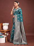 Sea Green Banarasi Silk Saree With Blouse Piece - EZBER