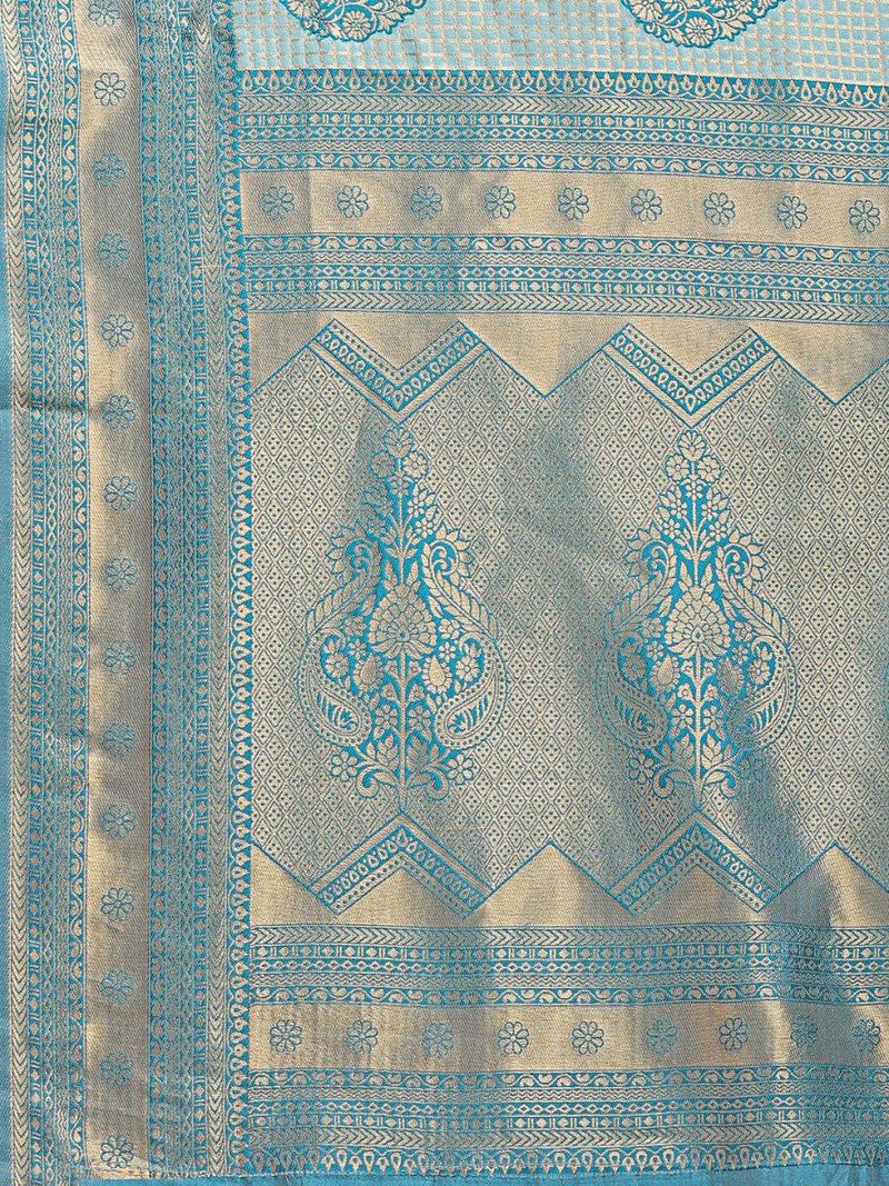 Sea Green Banarasi Silk Saree With Blouse Piece - EZBER