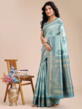 Sea Green Banarasi Silk Saree With Blouse Piece - EZBER