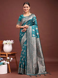 Sea Green Banarasi Silk Saree With Blouse Piece - EZBER