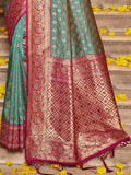 Sea Green Banarasi silk Saree With Blouse Piece - EZBER