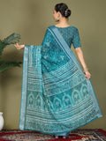 Sea Green Cotton Saree With Blouse Piece - EZBER