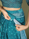 Sea Green Cotton Saree With Blouse Piece - EZBER
