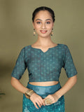 Sea Green Cotton Saree With Blouse Piece - EZBER