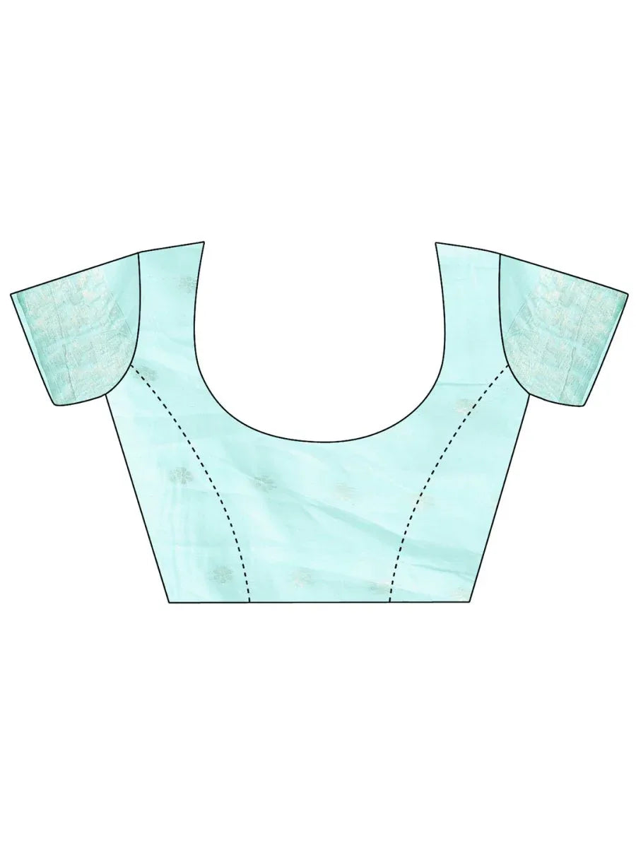 Sea Green Cotton Saree With Blouse Piece - EZBER