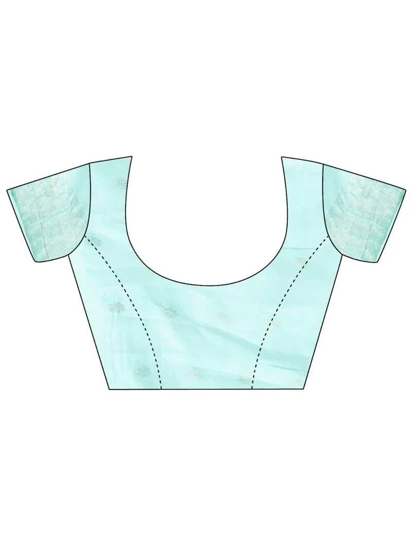 Sea Green Cotton Saree With Blouse Piece - EZBER