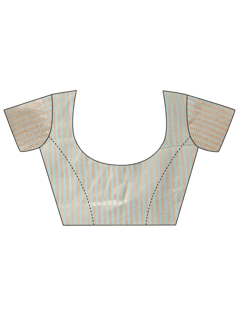 Sea Green Cotton Saree With Blouse Piece - EZBER