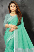 Sea Green Linen Blend Saree - EZBER