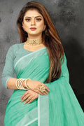 Sea Green Linen Blend Saree - EZBER