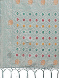 Sea Green Linen Cotton Brocade Saree | EZB SI04 ASBUL1006 - EZBER