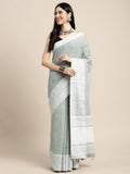 Sea Green Linen Cotton Handloom Saree | EZB SI04 SGGLO-3001 - EZBER