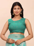 Sea Green Linen Cotton Saree With Blouse Piece - EZBER
