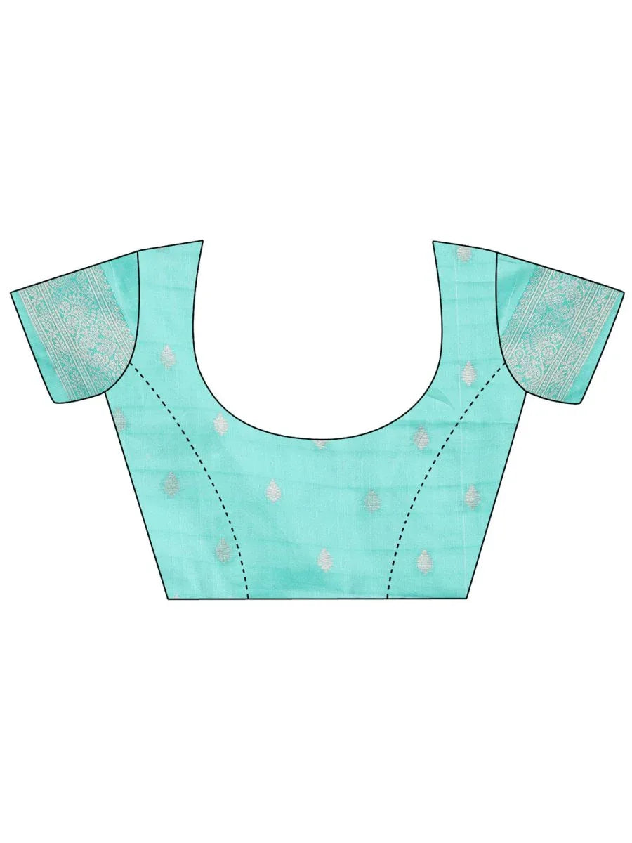 Sea Green Linen Cotton Saree With Blouse Piece - EZBER