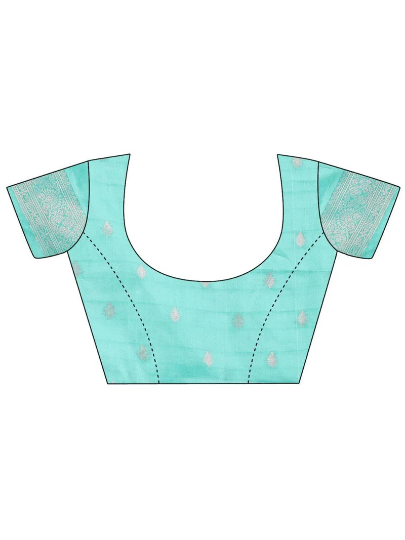 Sea Green Linen Cotton Saree With Blouse Piece - EZBER