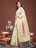 Sea Green Linen Cotton Saree With Blouse Piece - EZBER