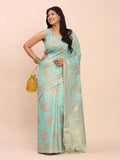 Sea Green Linen Cotton Saree With Blouse Piece - EZBER