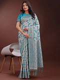Sea Green Linen Cotton Saree With Blouse Piece - EZBER