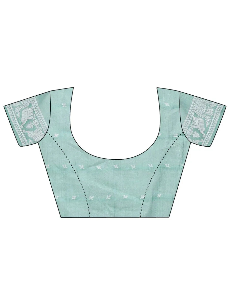 Sea Green Linen Cotton Saree With Blouse Piece - EZBER