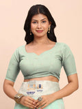 Sea Green LINEN COTTON Saree With Blouse Piece - EZBER