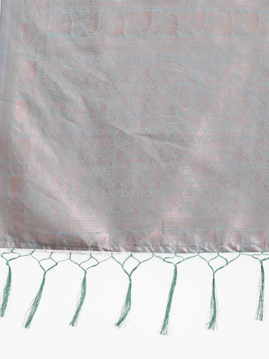 Sea Green Linen Cotton Saree With Blouse Piece - EZBER