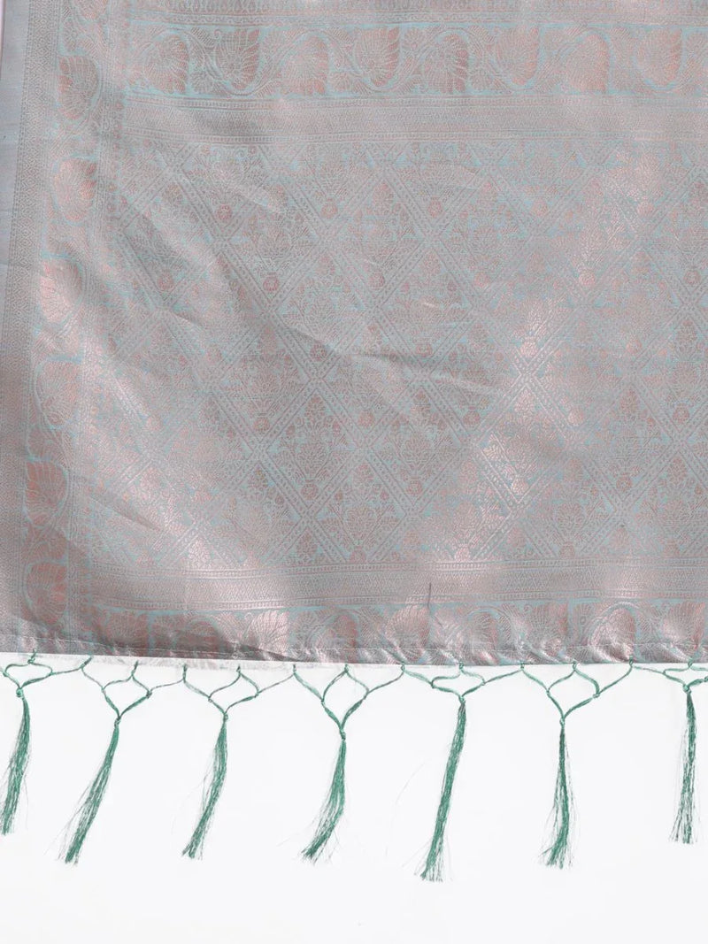 Sea Green Linen Cotton Saree With Blouse Piece - EZBER