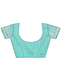 Sea Green Linen Cotton Saree With Blouse Piece - EZBER