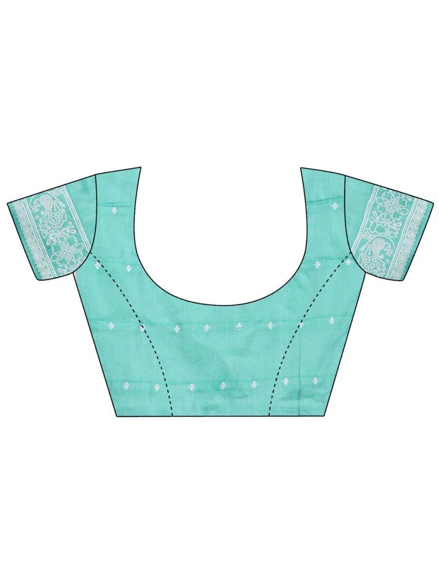Sea Green Linen Cotton Saree With Blouse Piece - EZBER