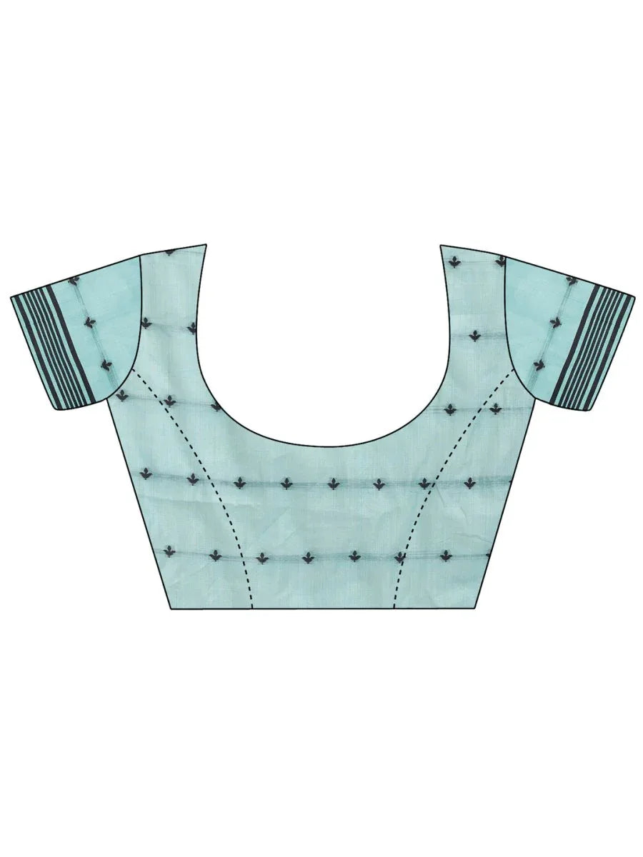 Sea Green Linen Cotton Saree With Blouse Piece - EZBER