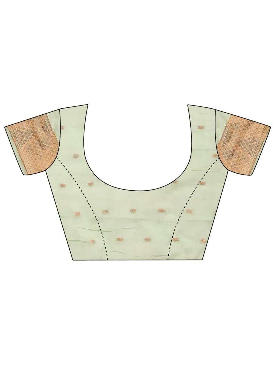 Sea Green Linen Cotton Saree With Blouse Piece - EZBER