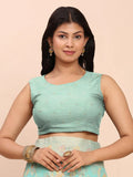Sea Green Linen Cotton Saree With Blouse Piece - EZBER