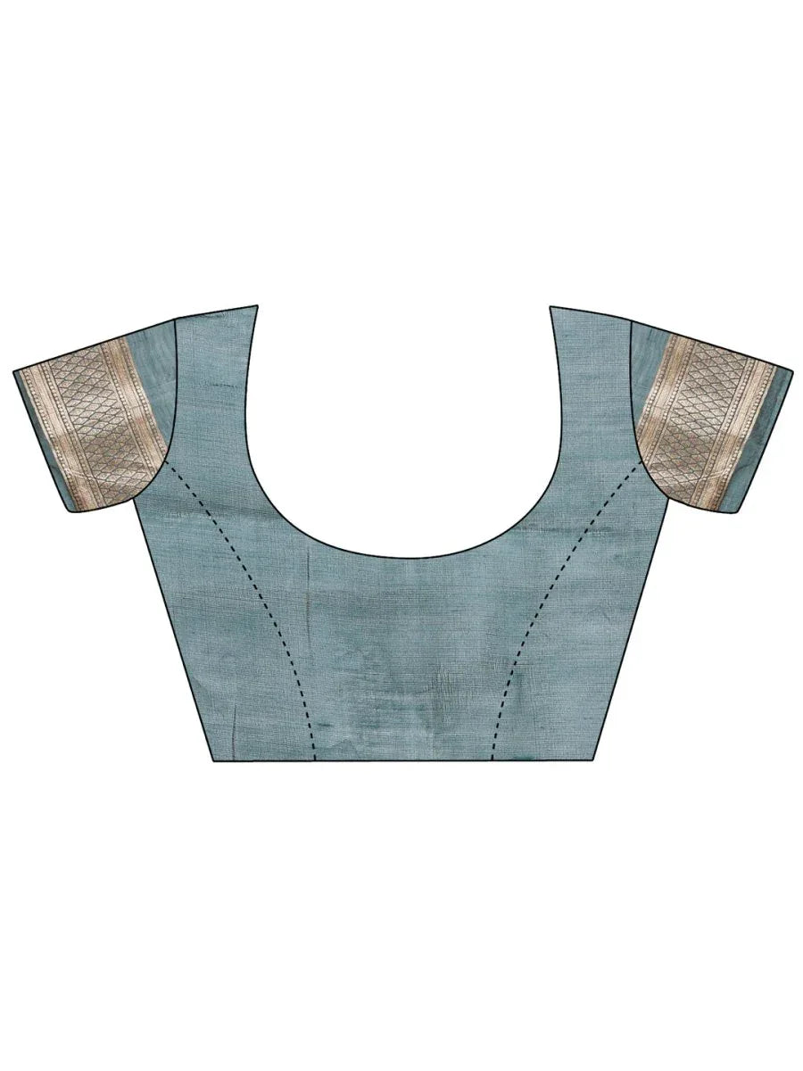 Sea Green Linen Cotton Saree With Blouse Piece - EZBER