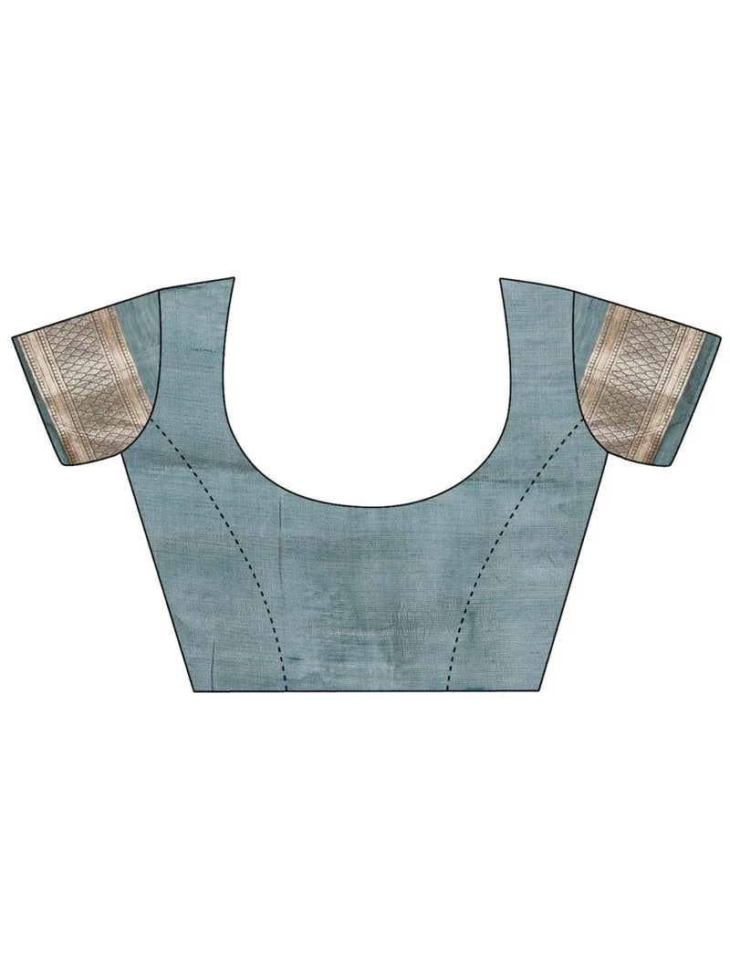 Sea Green Linen Cotton Saree With Blouse Piece - EZBER