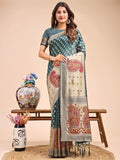 Sea Green Linen Cotton Saree With Blouse Piece - EZBER