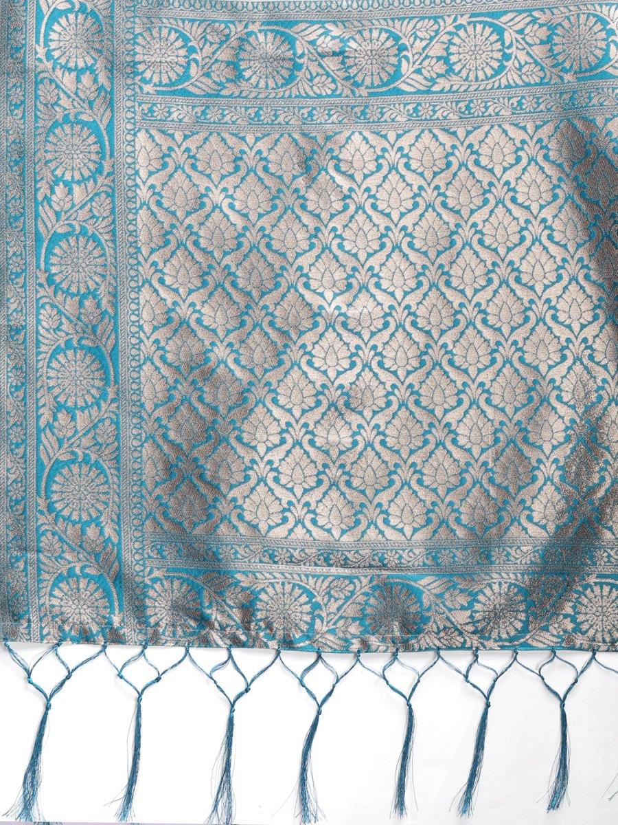 Sea Green Linen Cotton Saree With Blouse Piece - EZBER