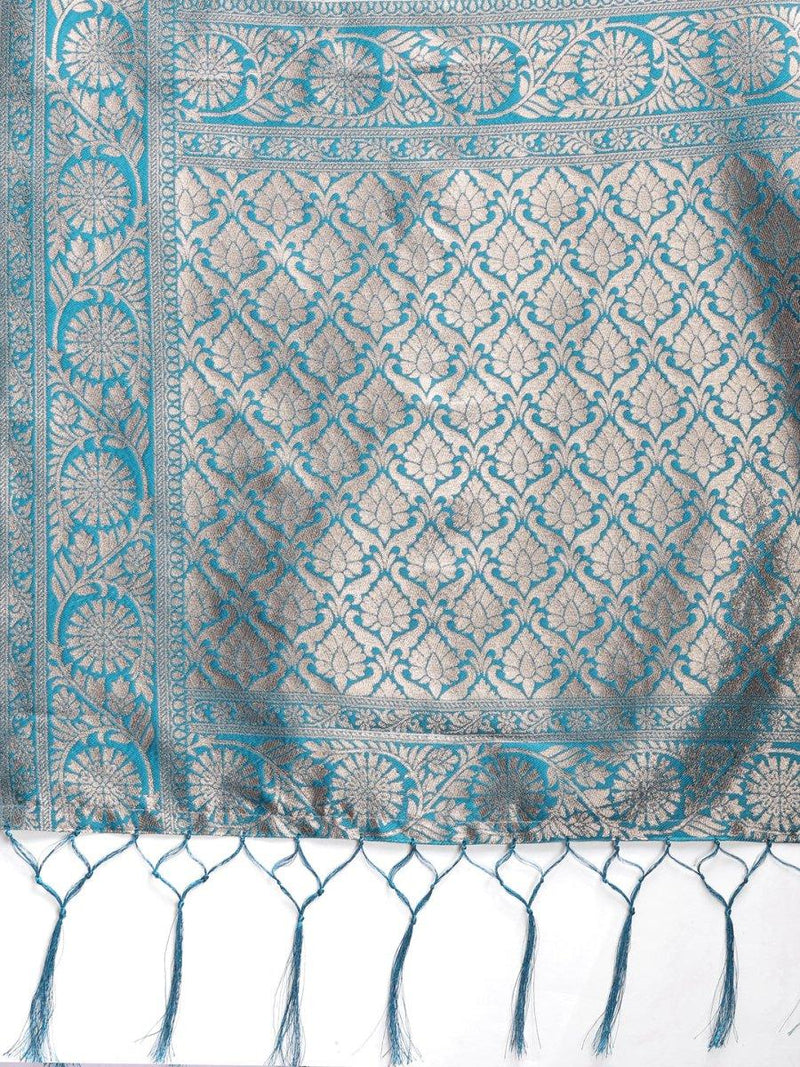 Sea Green Linen Cotton Saree With Blouse Piece - EZBER