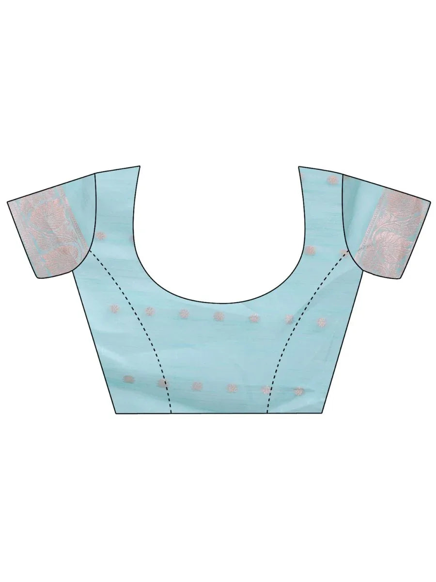 Sea Green Linen Cotton Saree With Blouse Piece - EZBER