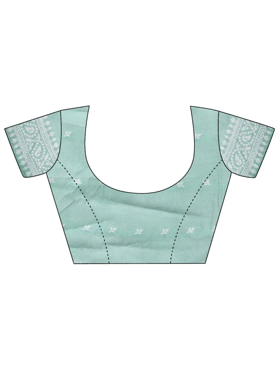 Sea Green Linen Cotton Saree With Blouse Piece - EZBER