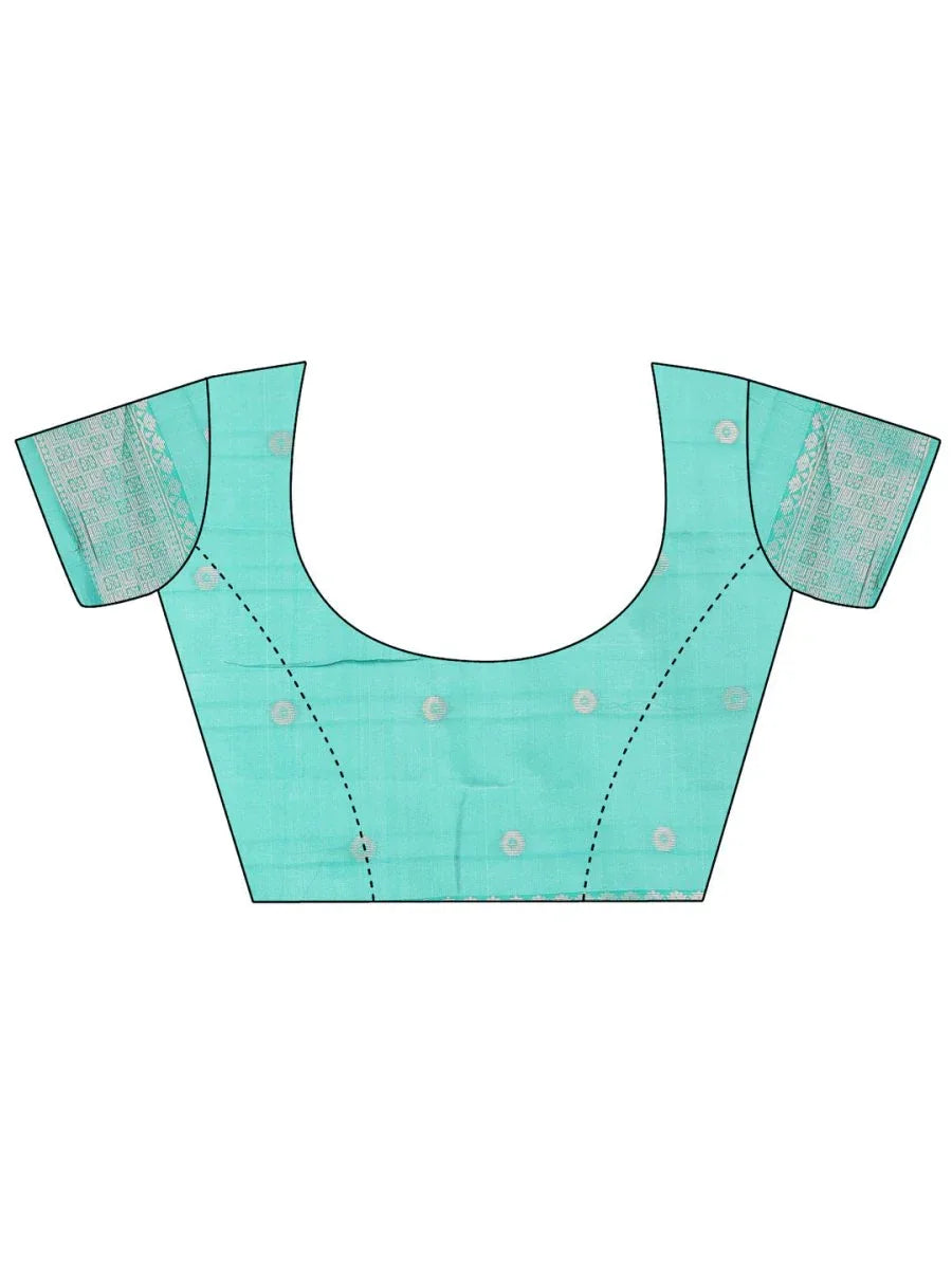 Sea Green Linen Cotton Saree With Blouse Piece - EZBER