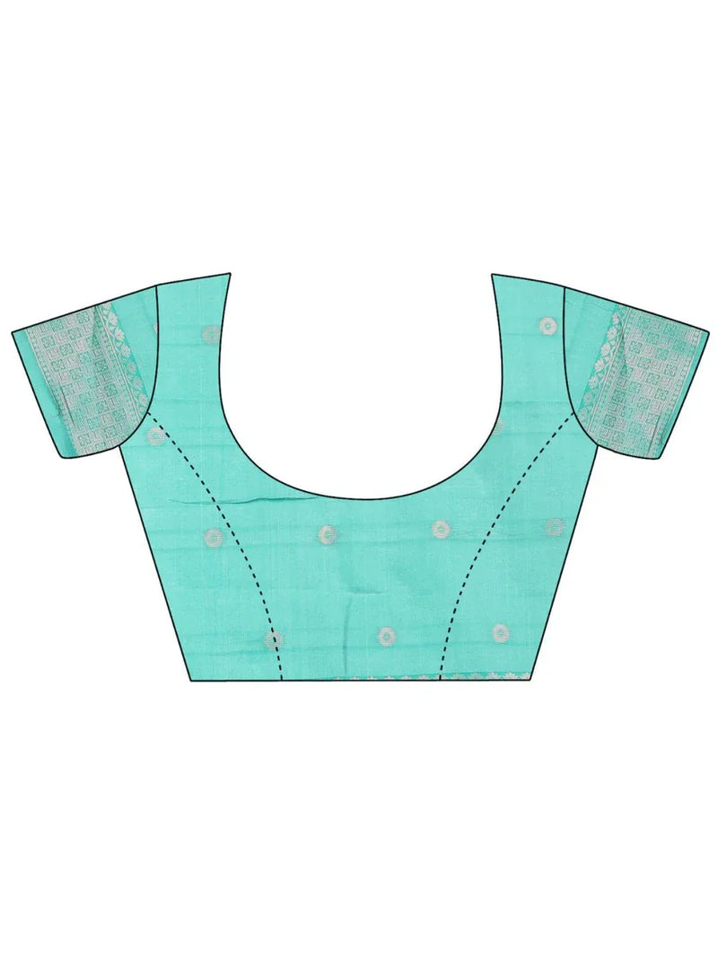 Sea Green Linen Cotton Saree With Blouse Piece - EZBER