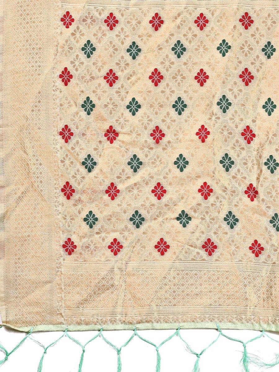 Sea Green Linen Cotton Saree With Blouse Piece - EZBER