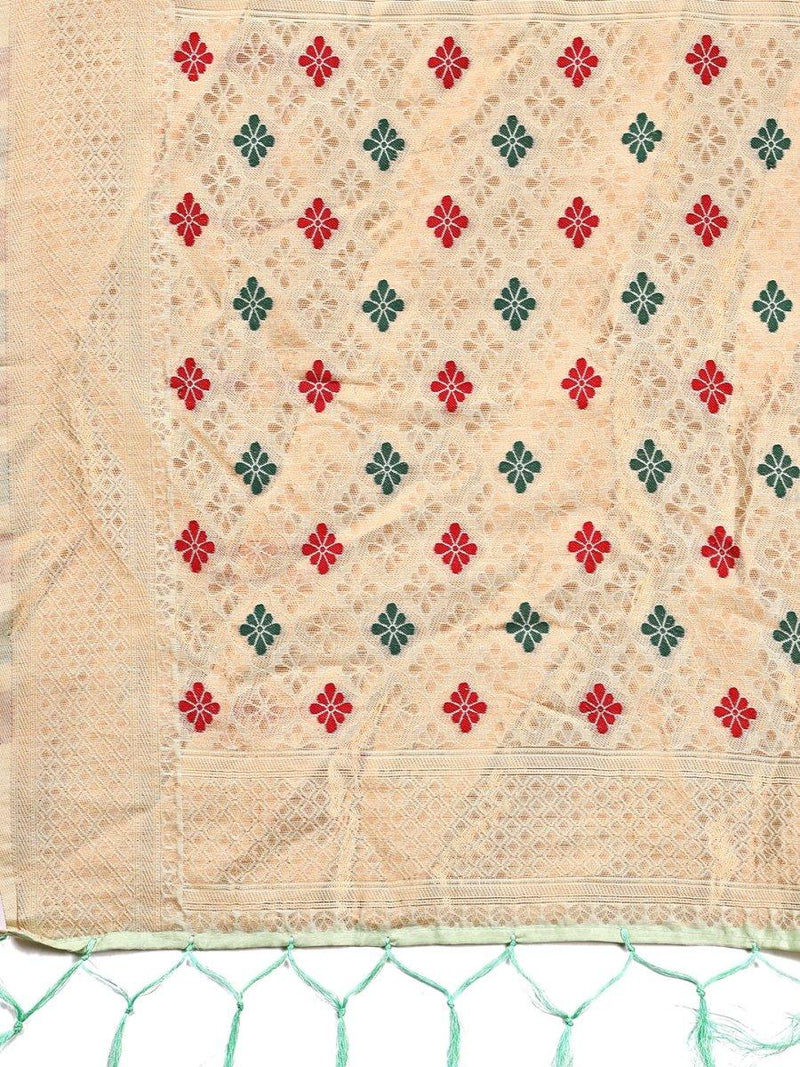 Sea Green Linen Cotton Saree With Blouse Piece - EZBER