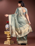 Sea Green Organza Saree With Blouse Piece - EZBER