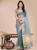 Sea Green Organza Saree With Blouse Piece - EZBER