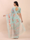 Sea Green SANSKRIT PRINTS Linen Cotton Saree with Blouse Piece - EZBER