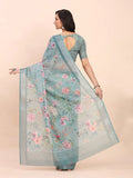 Sea Green SANSKRIT PRINTS Linen Cotton Saree with Blouse Piece - EZBER