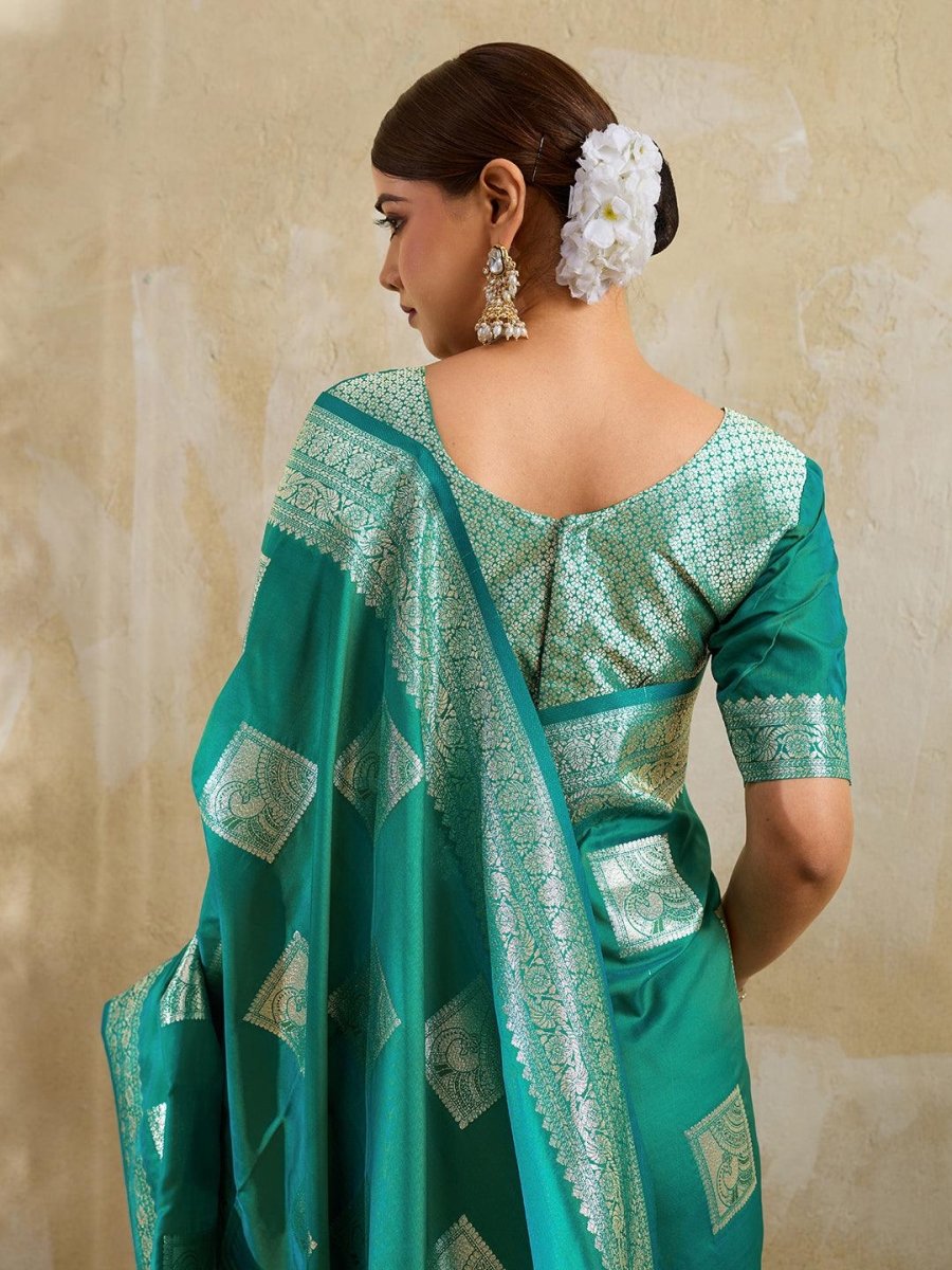 Sea Green Silk Blend Handloom Saree | EZB SI04 SURJW3003 - EZBER