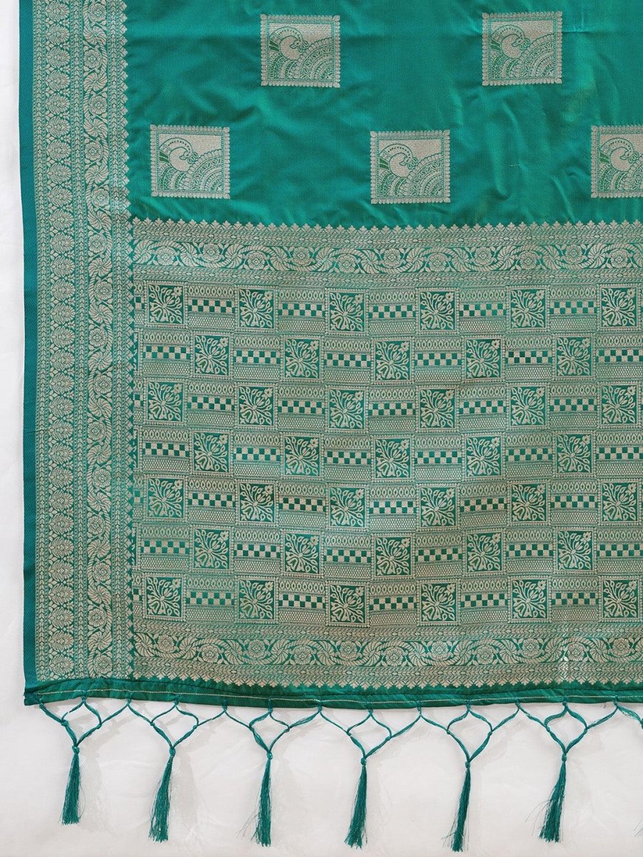 Sea Green Silk Blend Handloom Saree | EZB SI04 SURJW3003 - EZBER