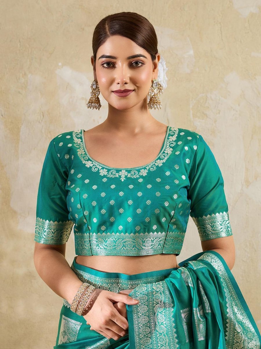Sea Green Silk Blend Handloom Saree | EZB SI04 SURJW3003 - EZBER